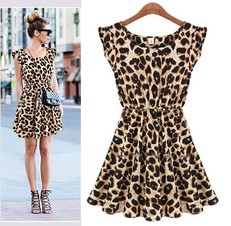Vestido Estampado Leopardo, Falda Plizada