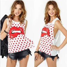 Blusa - Top, Loose Labios Rojos Trendy 2014